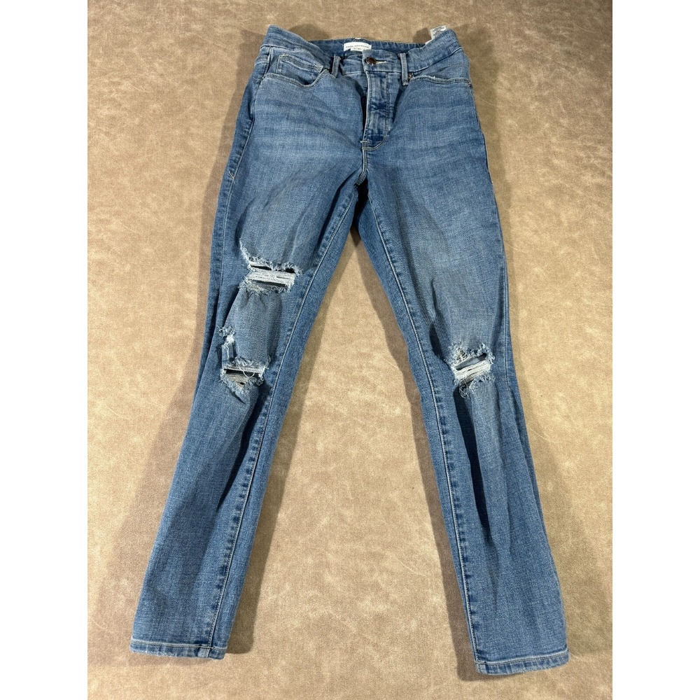 Good American Womens Distressed Mid Rise Blue Light Wash Skinny Fit Jeans 4/27